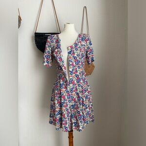 Vintage Express Floral Button Front Wide Leg Romper, Size Small